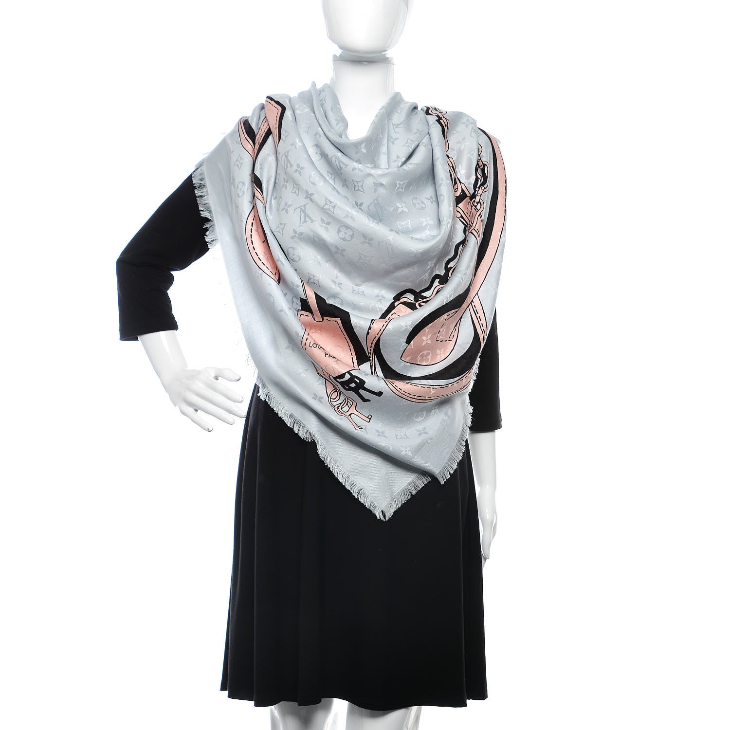 Louis Vuitton Silk Wool Square Handle Me Scarf Gris 2 of 5