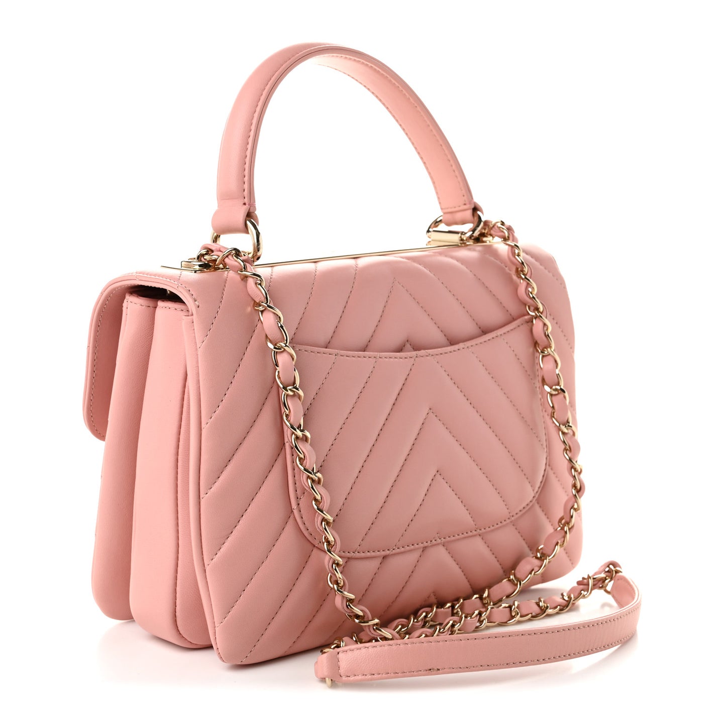 Lambskin Chevron Quilted Small Trendy CC Dual Handle Flap Bag Light Pink