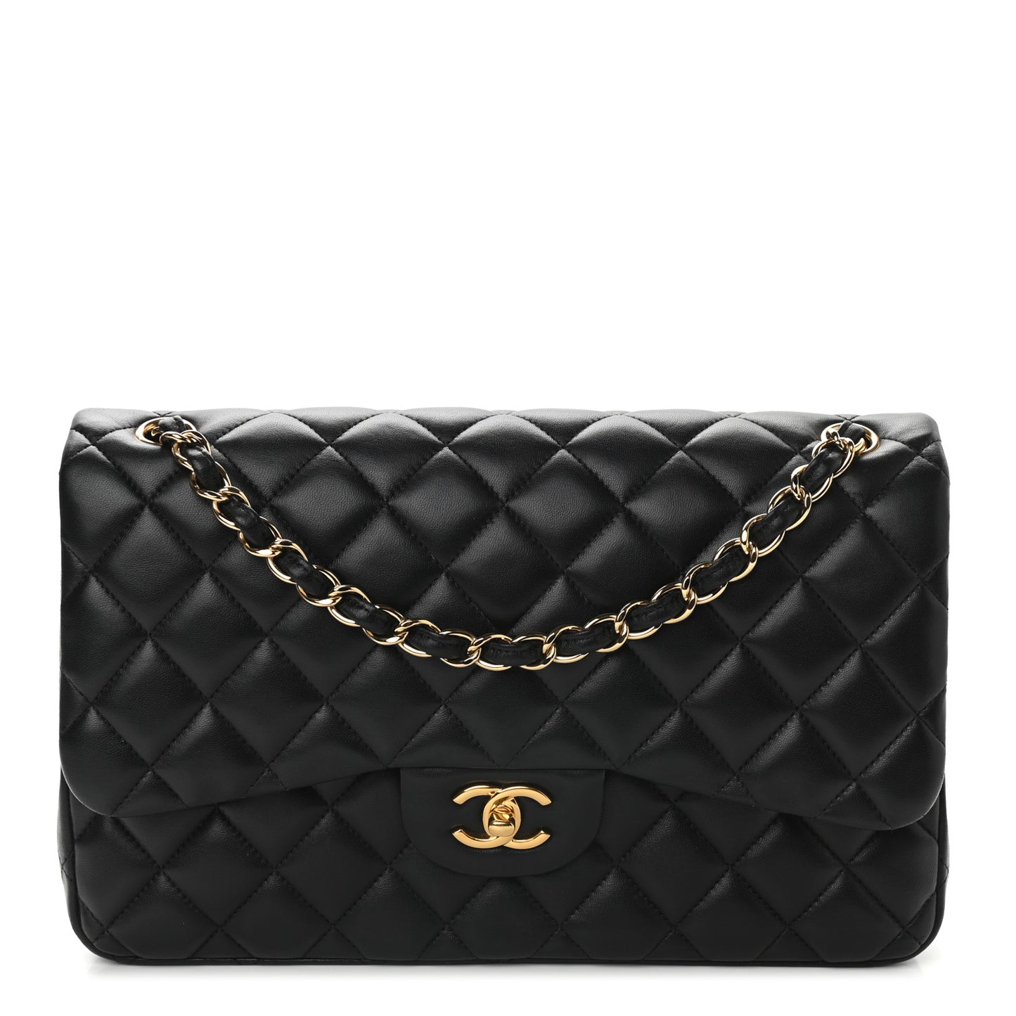 Lambskin Quilted Jumbo Double Flap Black