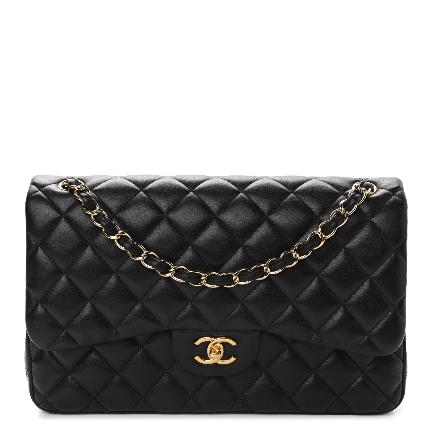 Chanel Lambskin Quilted Jumbo Double Flap Black 1 of 9