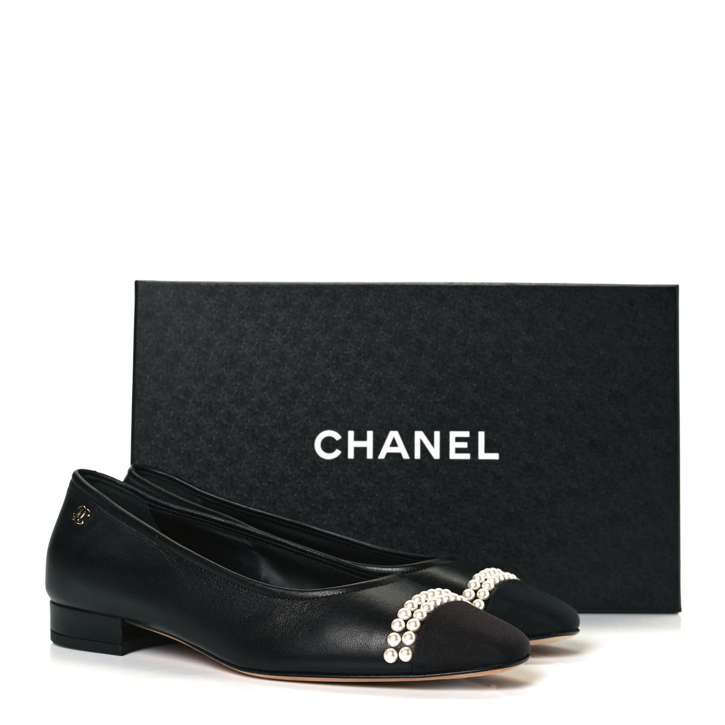 Lambskin Grosgrain Pearl Cap Toe Ballerina Flats 37 Black