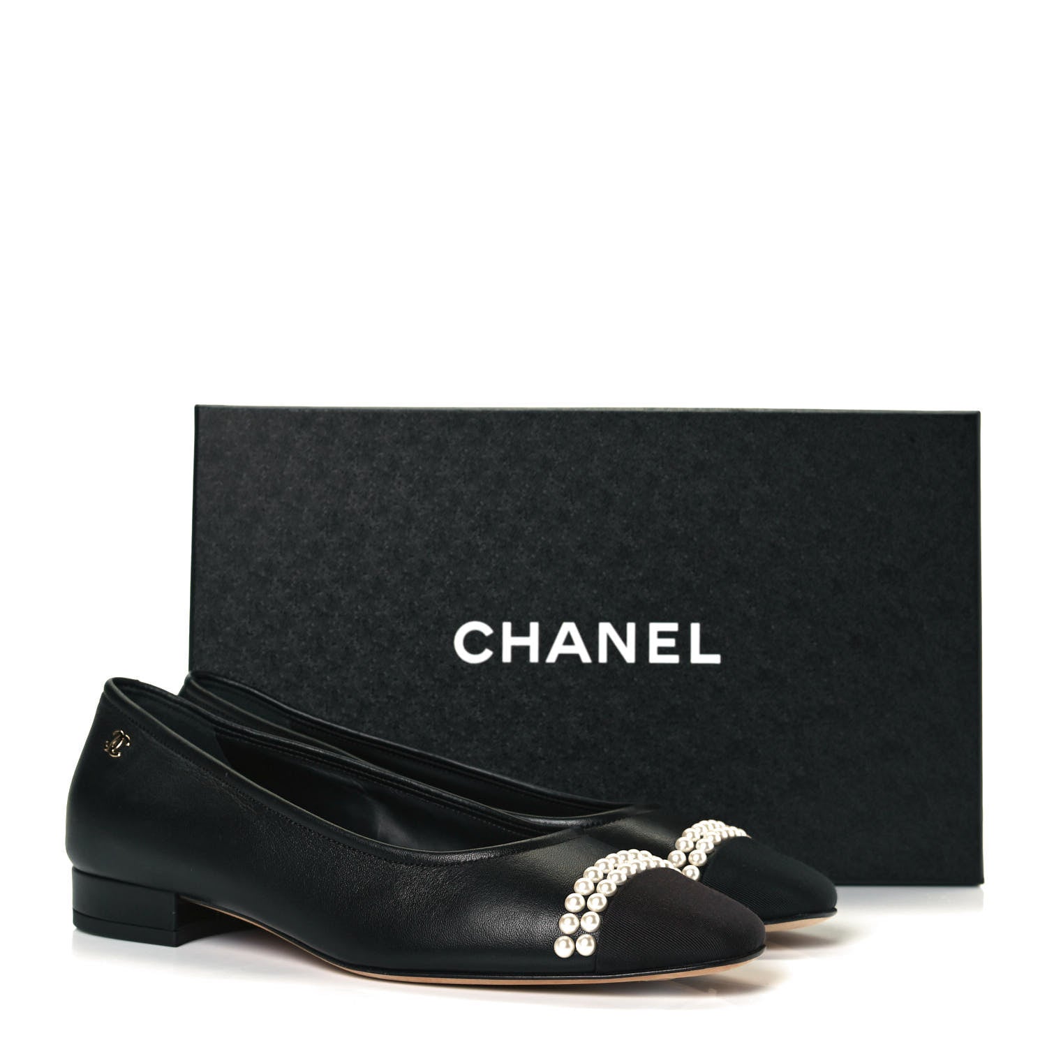 Chanel Lambskin Grosgrain Pearl Cap Toe Ballerina Flats 37 Black 10 of 10