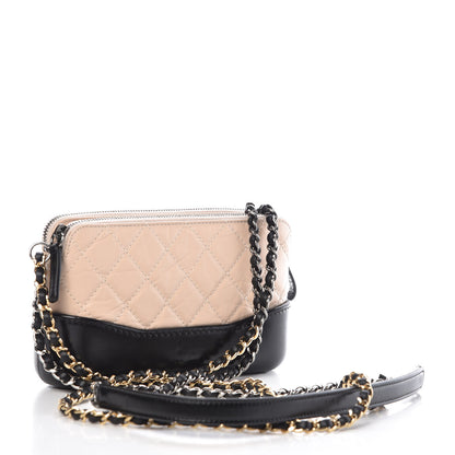 Chanel Aged Calfskin Quilted Small Gabrielle Clutch With Chain Beige Black 3 of 11