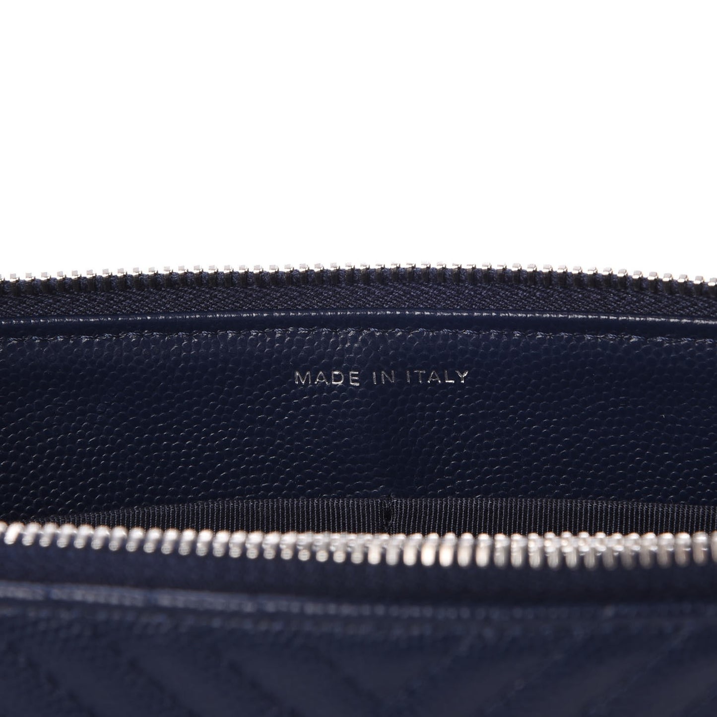 Caviar Chevron Quilted Large Zipped Clutch Navy