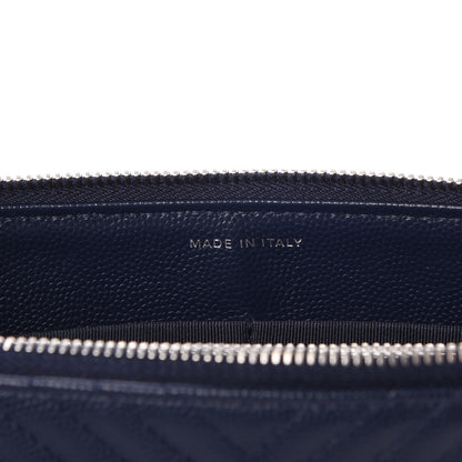 Chanel Caviar Chevron Quilted Large Zipped Clutch Navy 7 of 9