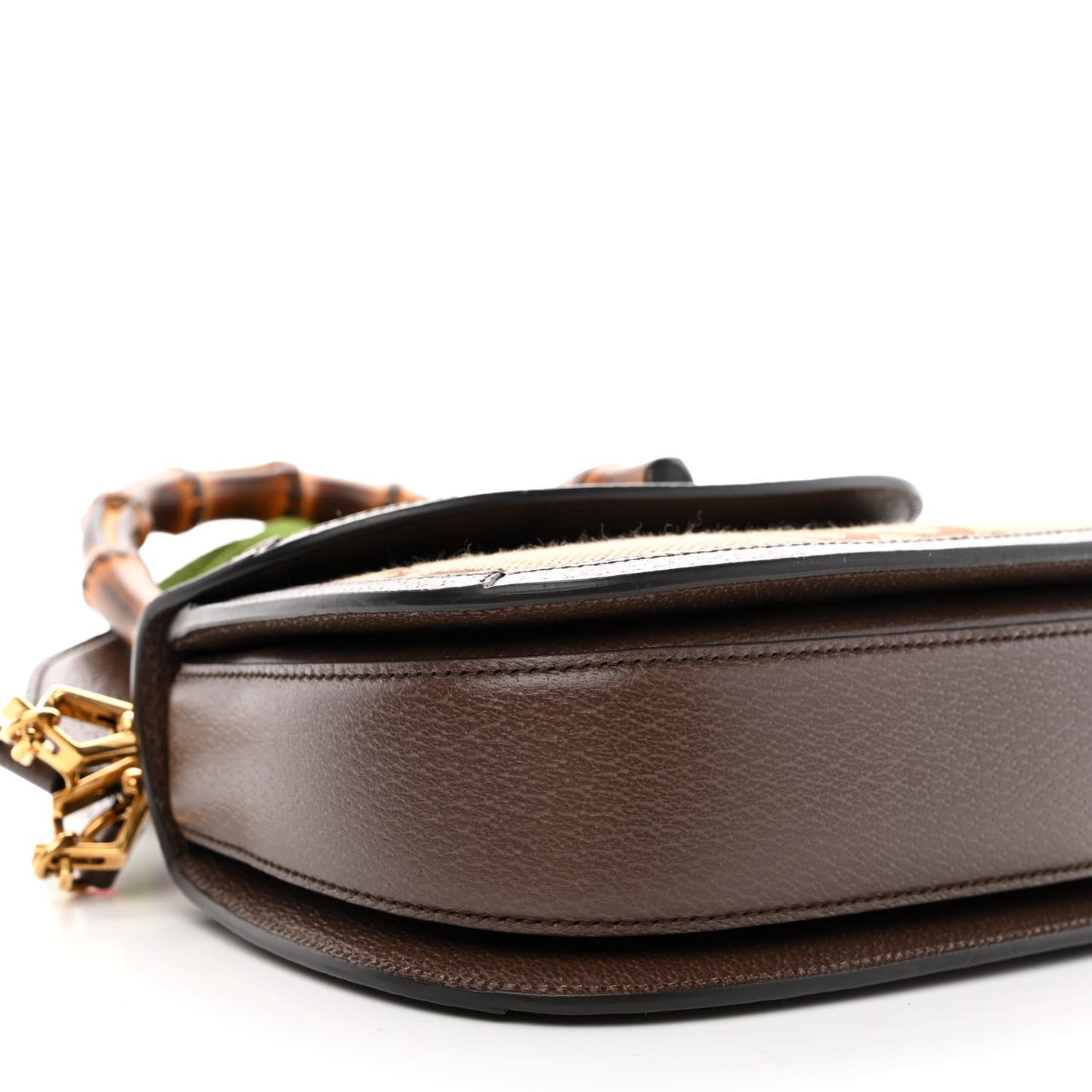 Monogram Jumbo GG Textured Dollar Calfskin Web Small Bamboo 1947 Top Handle Bag Camel Ebony New Acero