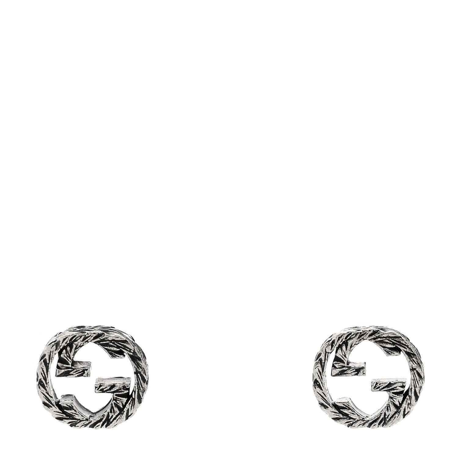 Gucci Sterling Silver Textured Interlocking G Stud Earrings 1 of 6