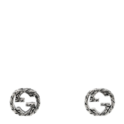 Gucci Sterling Silver Textured Interlocking G Stud Earrings 1 of 6