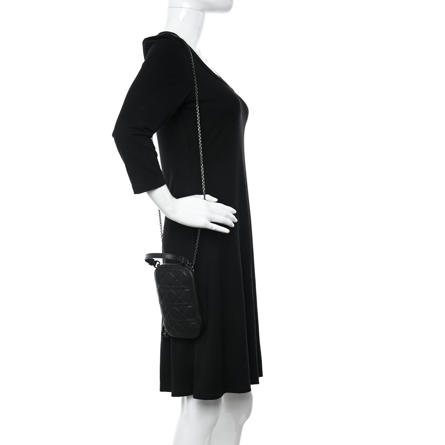 Lambskin Cannage Lady Dior Phone Holder Black