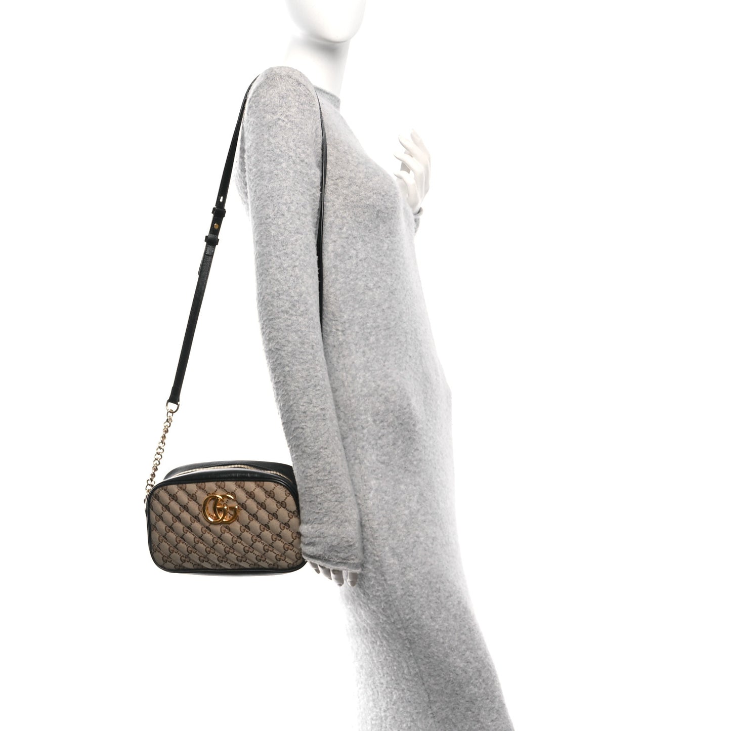Monogram Matelasse Diagonal Small GG Marmont Chain Shoulder Bag Beige Black