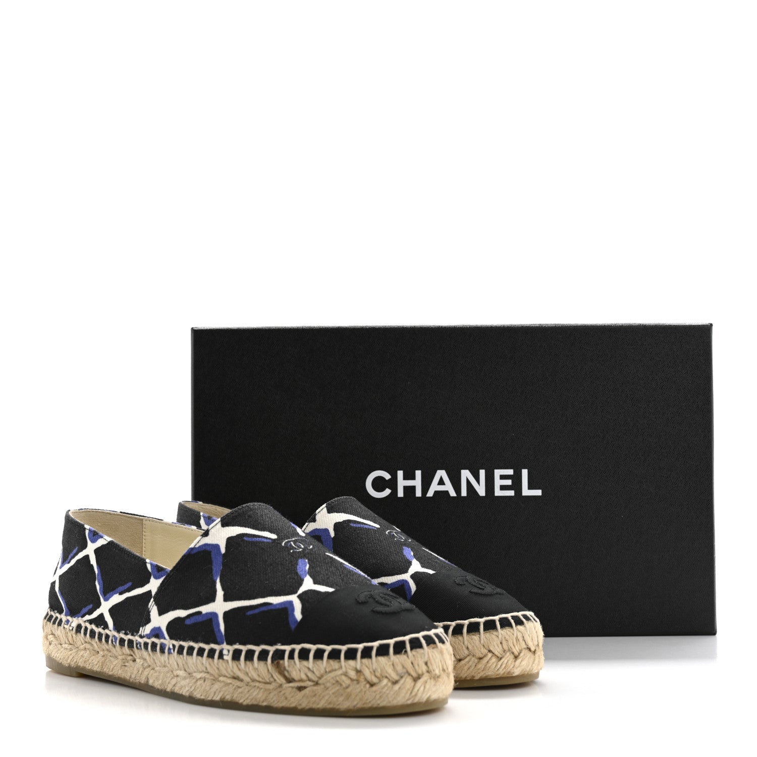 Chanel Printed Canvas Grosgrain Espadrilles 36 Blue Black 10 of 10