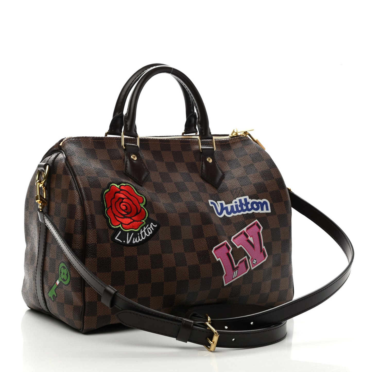 Damier Ebene Patches Speedy Bandouliere 30