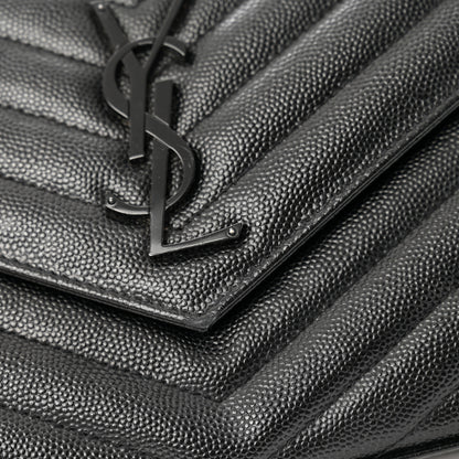 Saint Laurent Grain De Poudre Matelasse Chevron Monogram Monochrome Chain Wallet Black 12 of 13