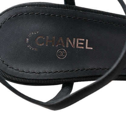 Chanel Lambskin Grosgrain Bow CC Sandals 39 Black 7 of 12