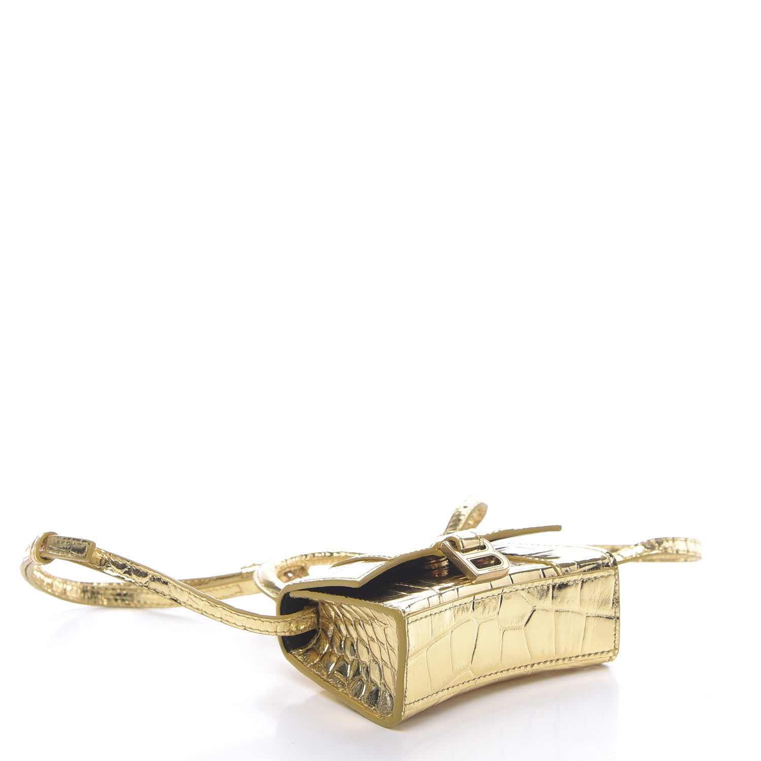 Balenciaga Metallic Calfskin Crocodile Embossed Hourglass Top Handle Bag Mini Gold 4 of 11