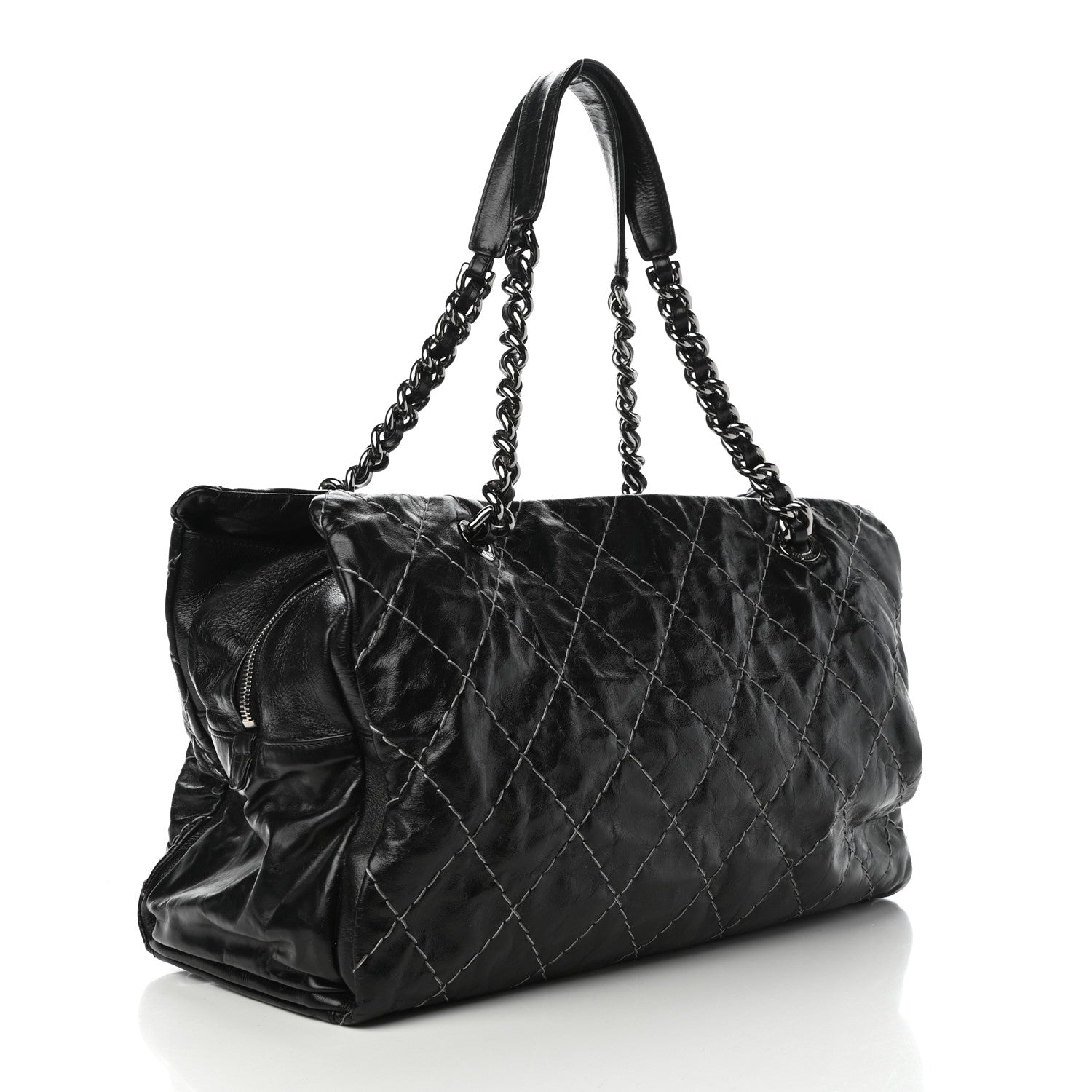 Chanel Glazed Goatskin Double Contrast Stitch Large Tote Black 3 of 11