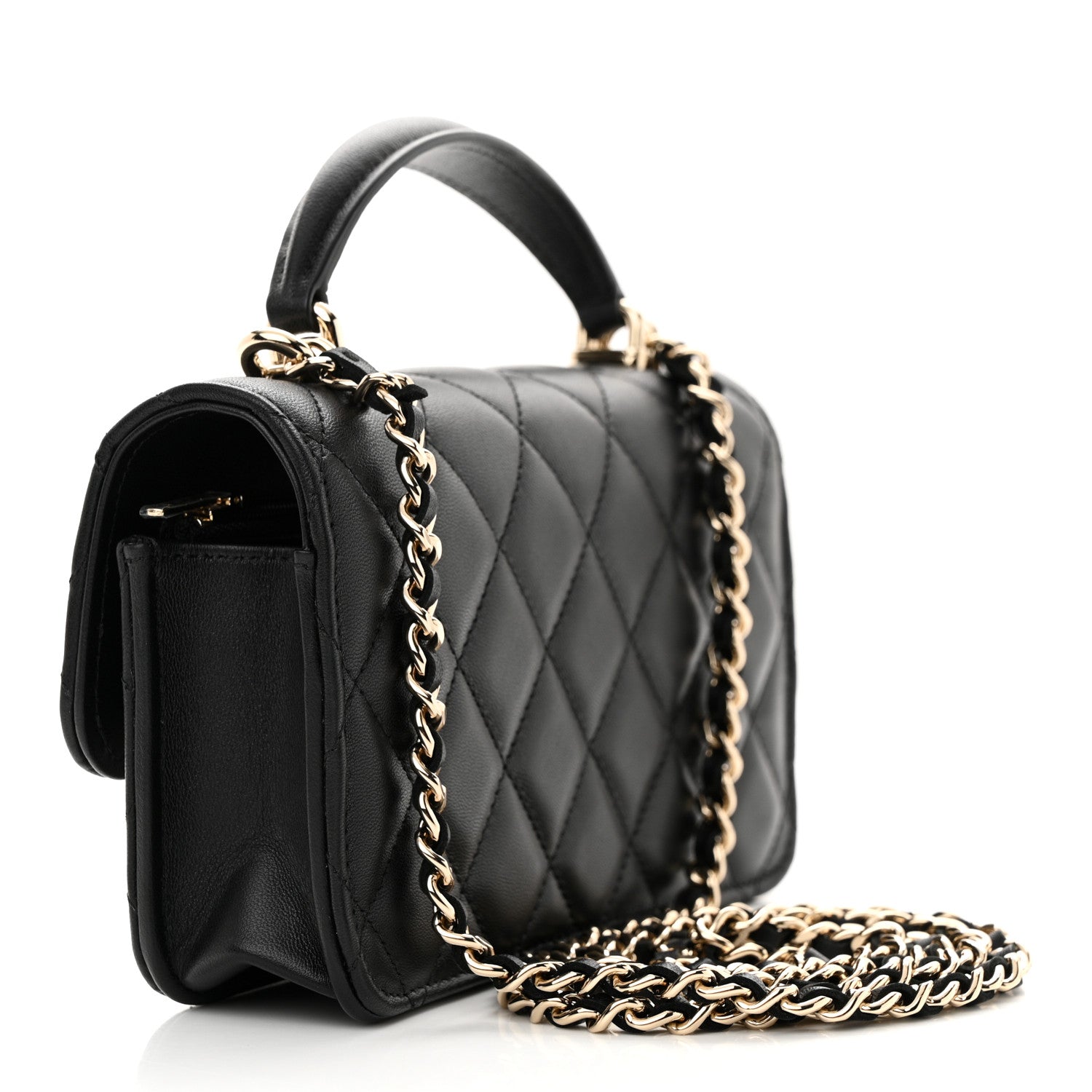 Chanel Lambskin Quilted Flap Phone Holder With Chain Black 3 of 12