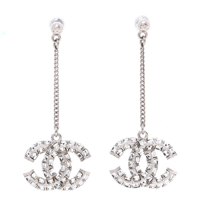 Chanel Baguette Crystal CC Drop Earrings Silver 1 of 3