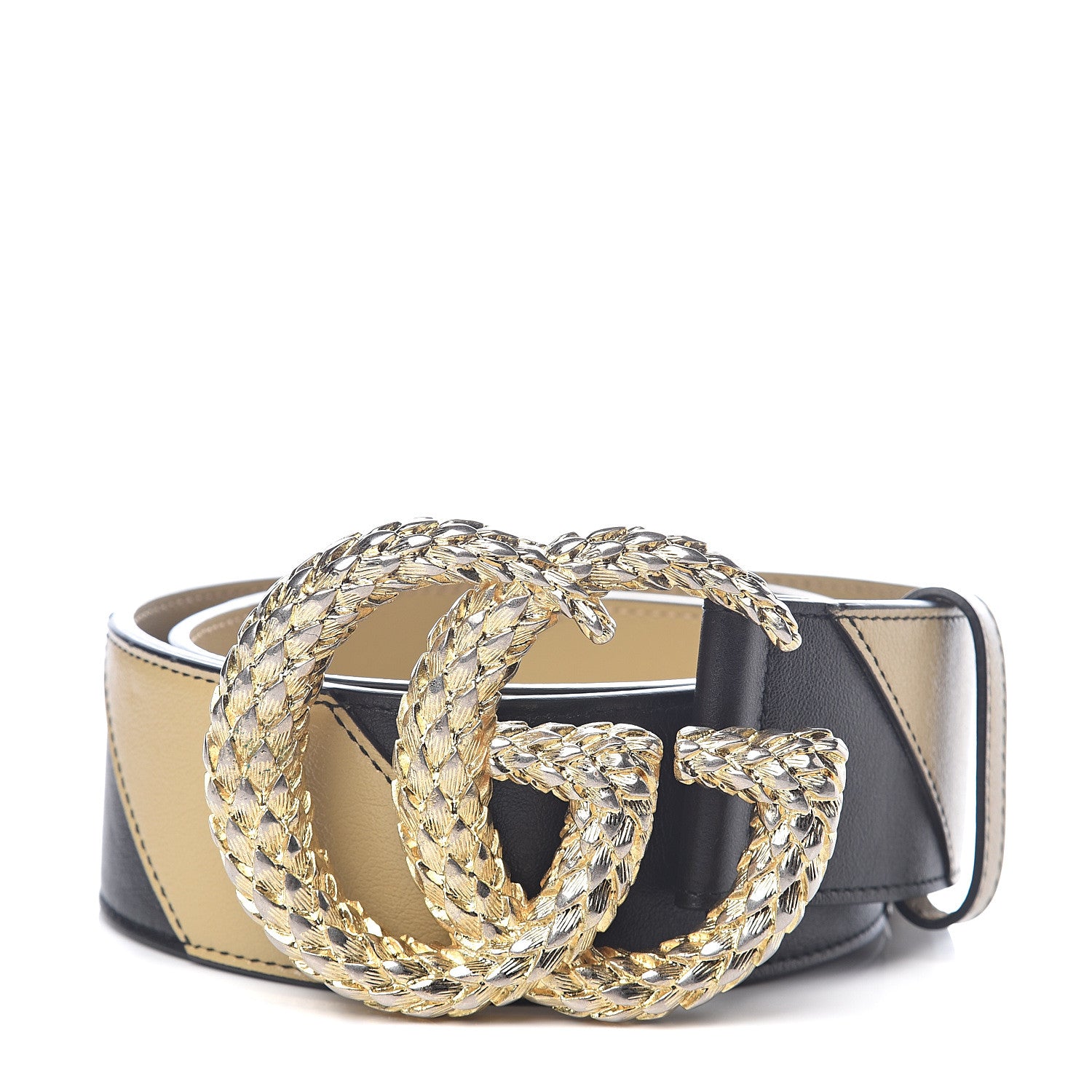 Gucci Calfskin Striped Textured Double G 50mm Belt 90 36 Black Beige 1 of 5