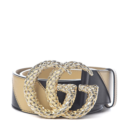 Gucci Calfskin Striped Textured Double G 50mm Belt 90 36 Black Beige 1 of 5