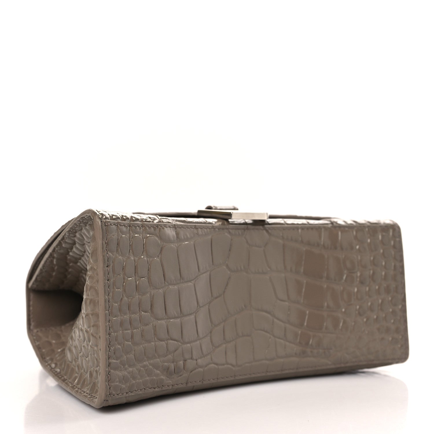 Balenciaga Shiny Calfskin Crocodile Embossed Small Hourglass Top Handle Bag Mink Grey 4 of 11