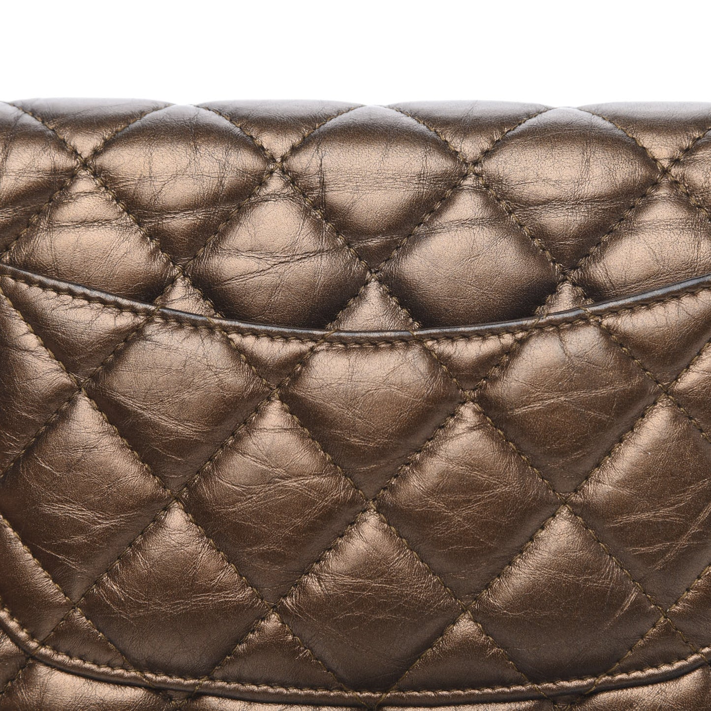 Metallic Aged Calfskin Quilted Reissue Wallet On Chain WOC Bronze