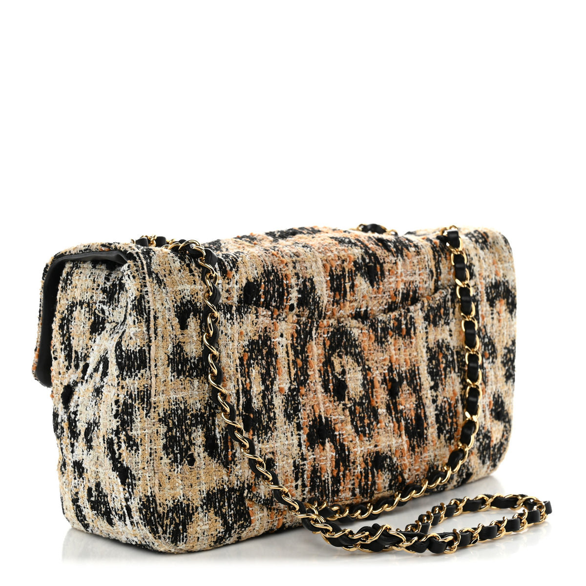 Chanel Tweed Mixed Fibers Leopard Print Small Souplissimo Maxi Flap Brown Black White 3 of 11
