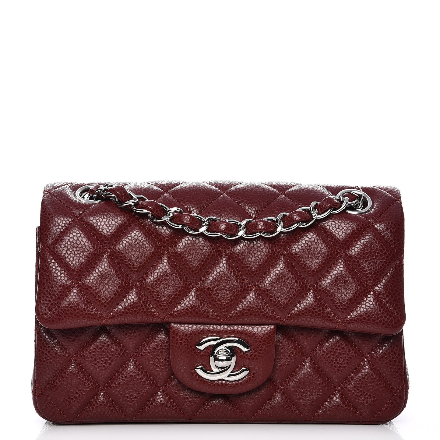 Caviar Quilted Mini Rectangular Flap Dark Red