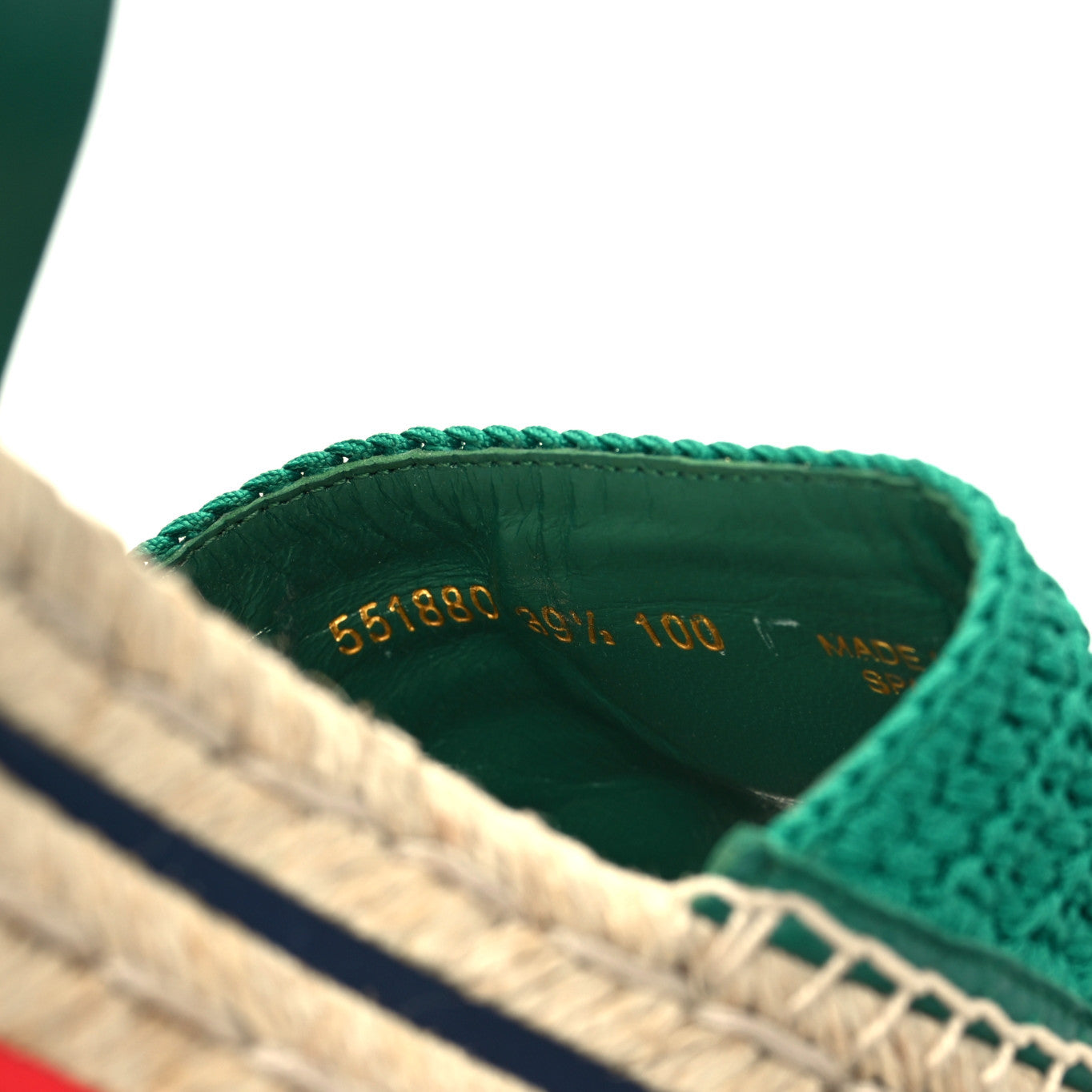 Gucci Cotton Malaga Kid Crochet Pearly GG Lilibeth Espadrille Platform Sandals 39.5 Emerald 8 of 9