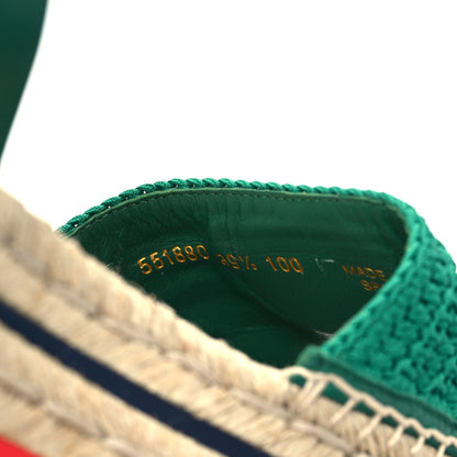 Gucci Cotton Malaga Kid Crochet Pearly GG Lilibeth Espadrille Platform Sandals 39.5 Emerald 8 of 9