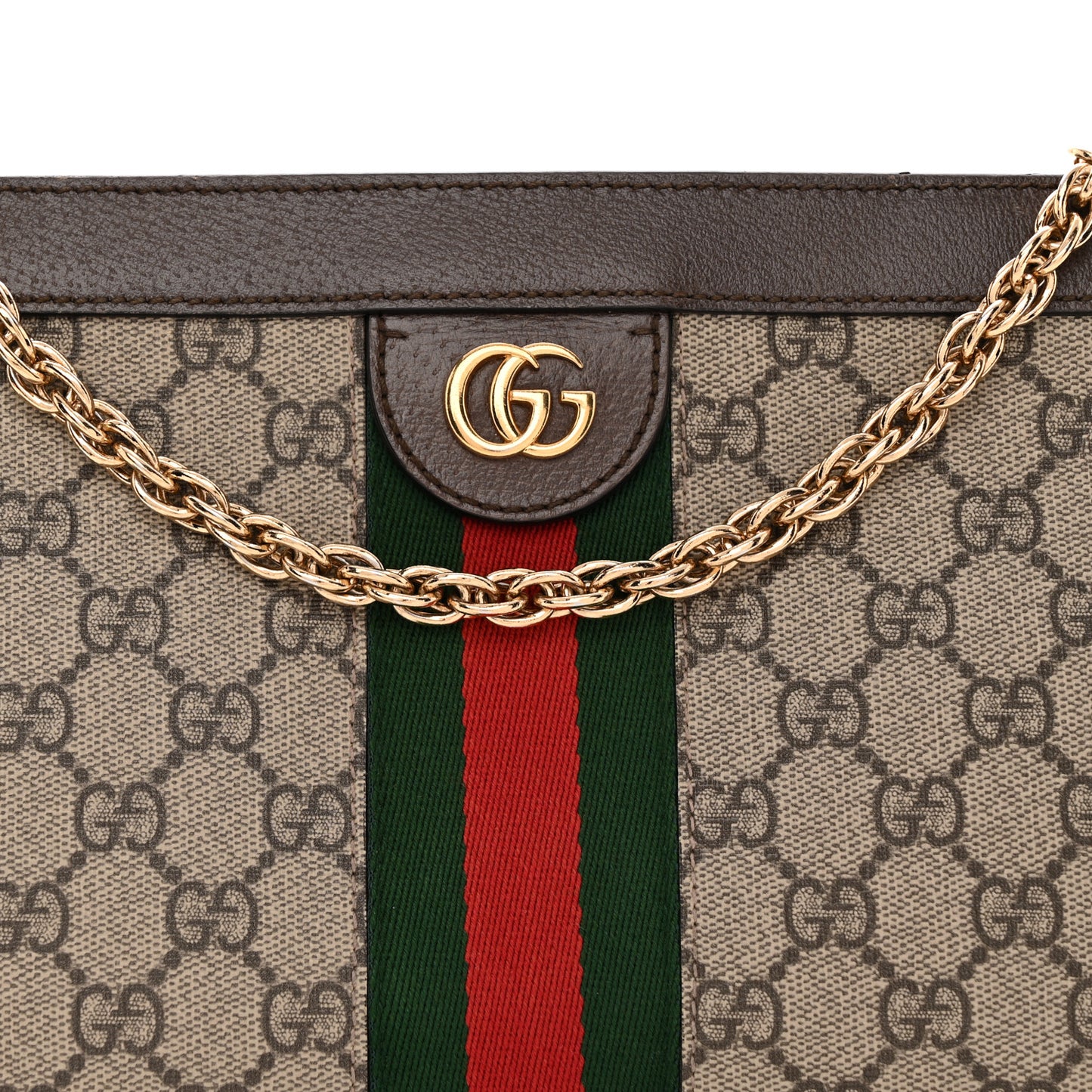 GG Supreme Monogram Web Small Ophidia Chain Shoulder Bag Brown