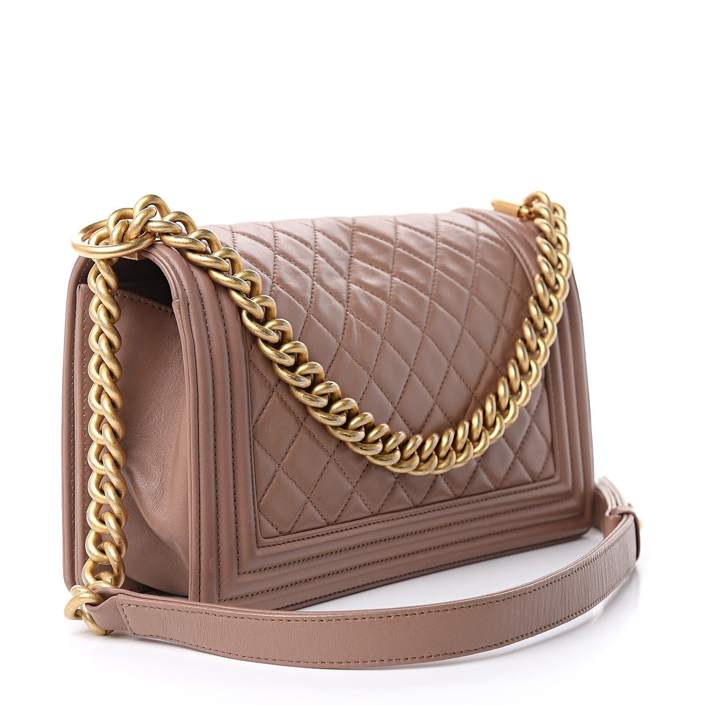 Lambskin Quilted Medium Boy Flap Dark Beige
