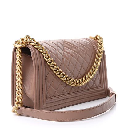 Chanel Lambskin Quilted Medium Boy Flap Dark Beige 3 of 17