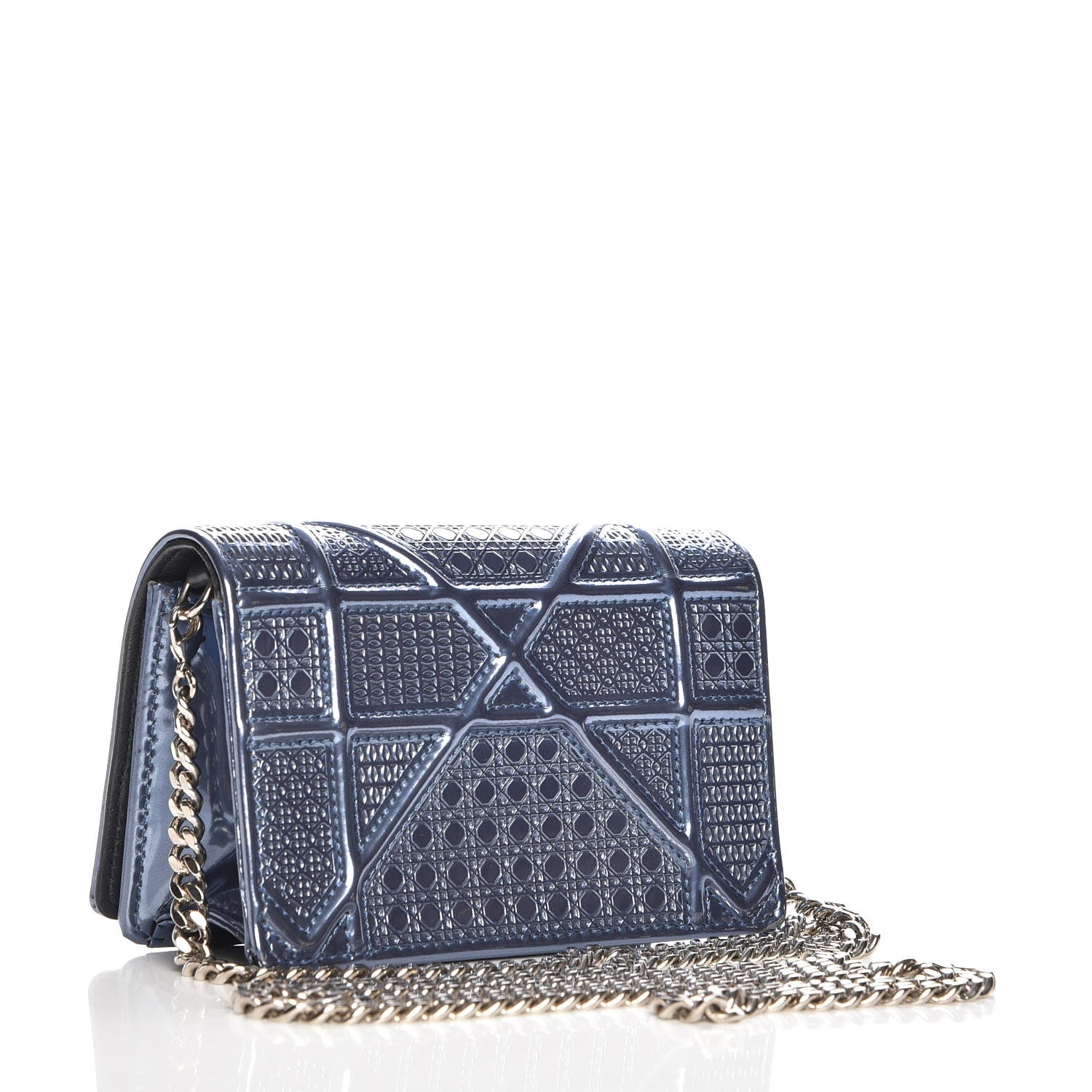 Christian Dior Metallic Patent Micro-Cannage Baby Diorama Flap Bag Blue 4 of 8