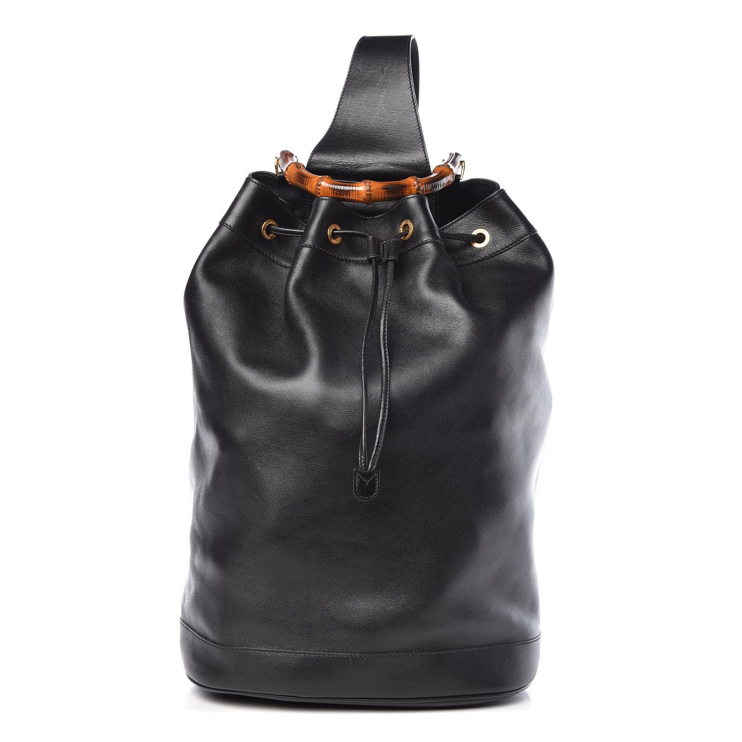 Calfskin XL Bamboo Drawstring Sling Black