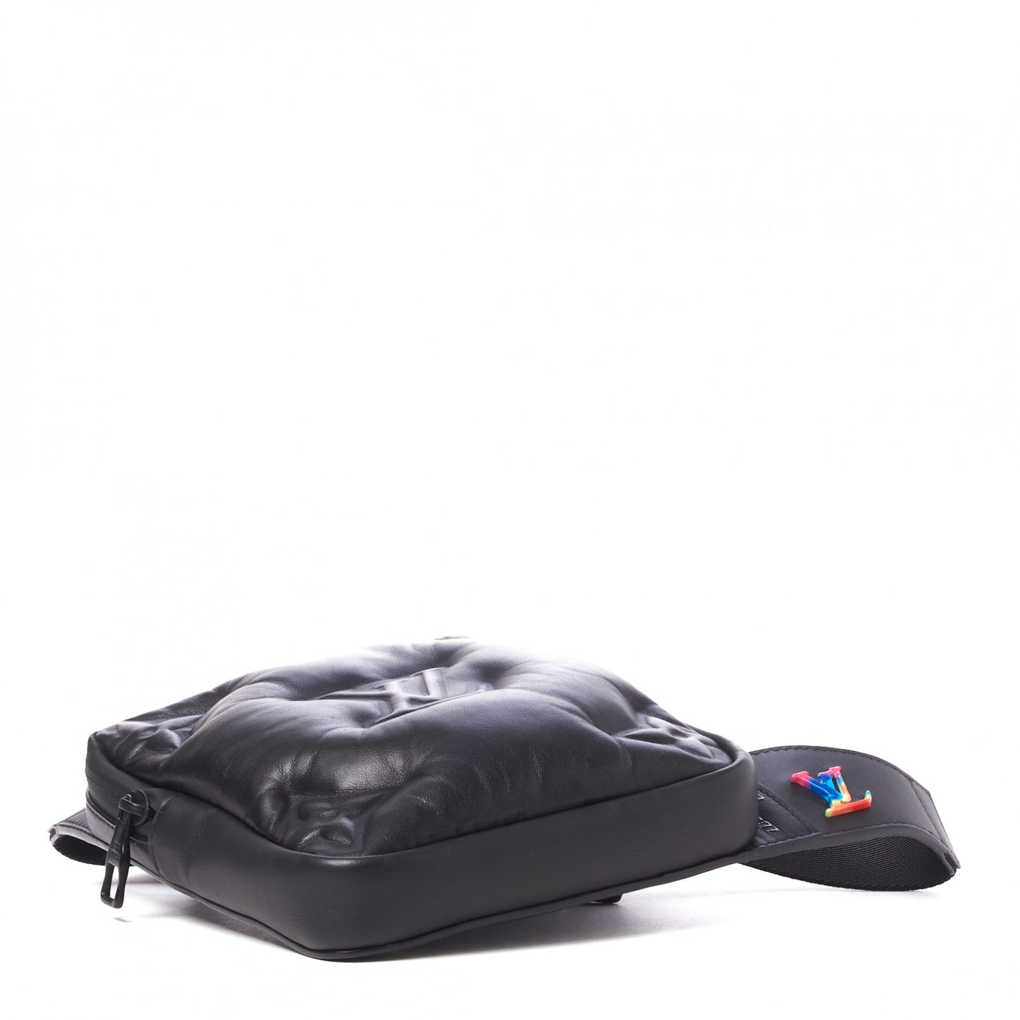 Lambskin Puffer Asymmetrical Sling Bag Black