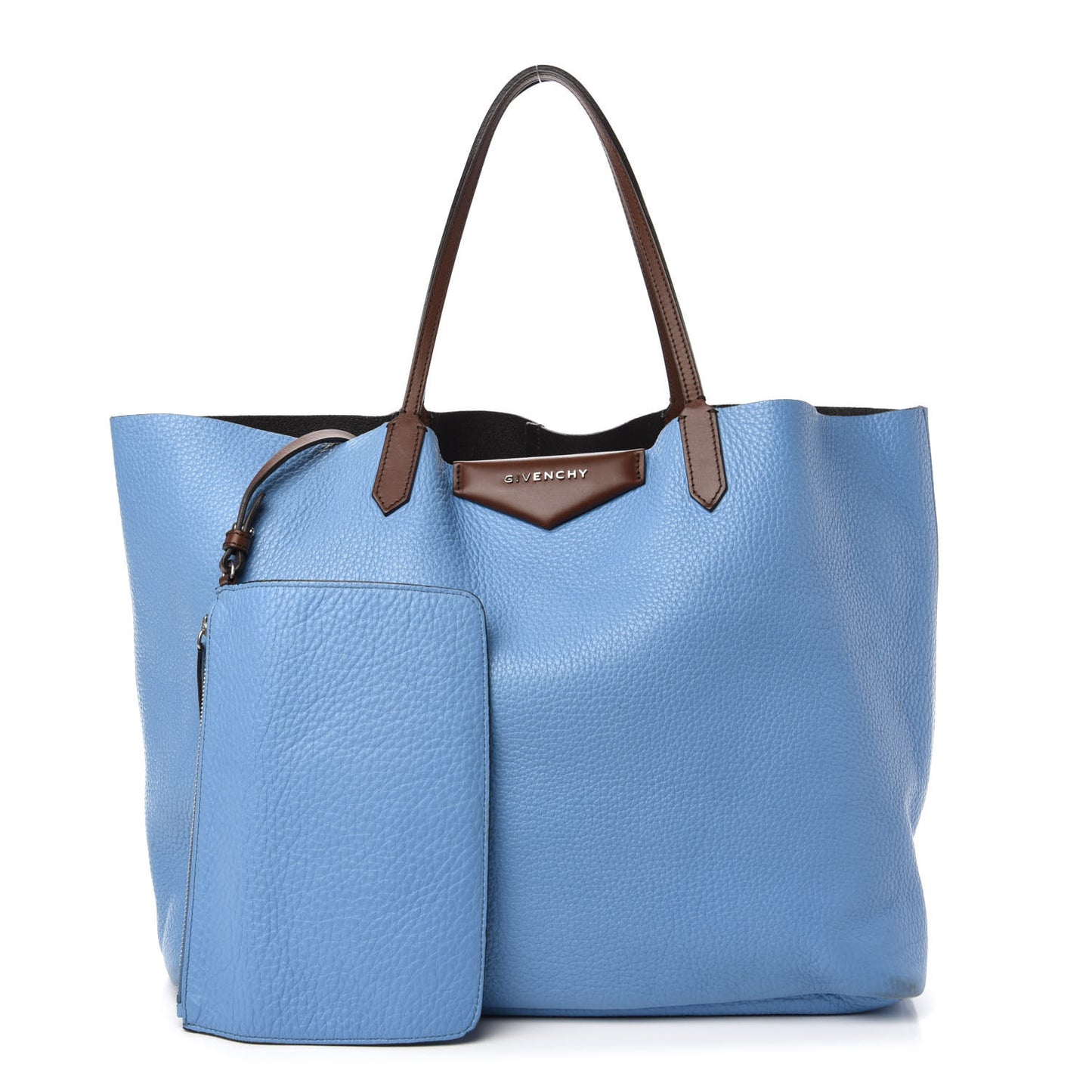 Grained Calfskin Large Antigona Tote Blue Brown
