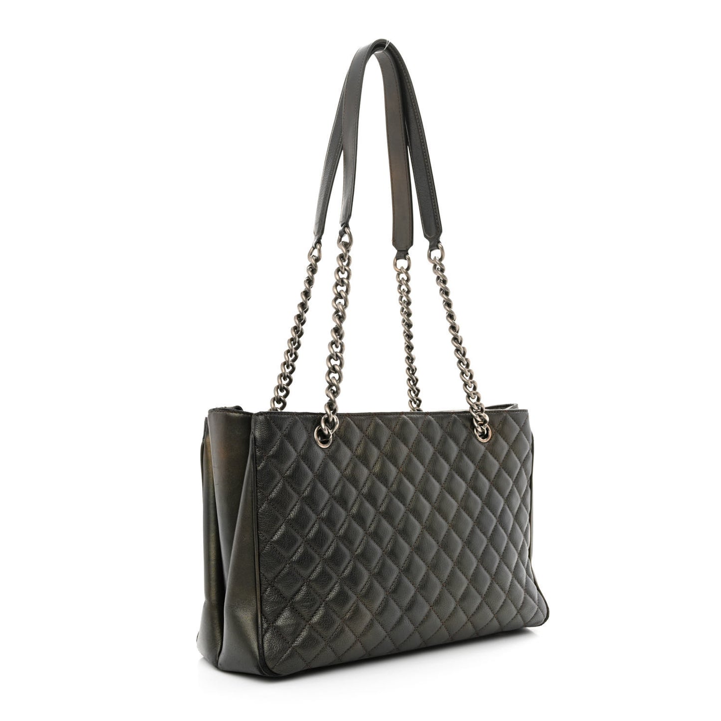 Metallic Goatskin Quilted Medium Rock In Rome Tote Charcoal