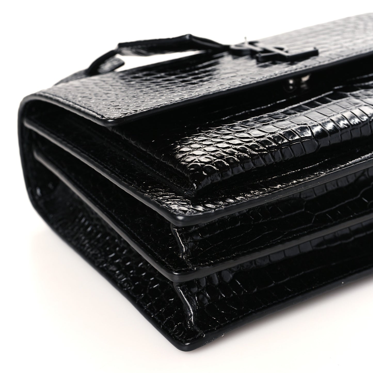 Calfskin Crocodile Embossed Medium Monochrome Monogram Sunset Black