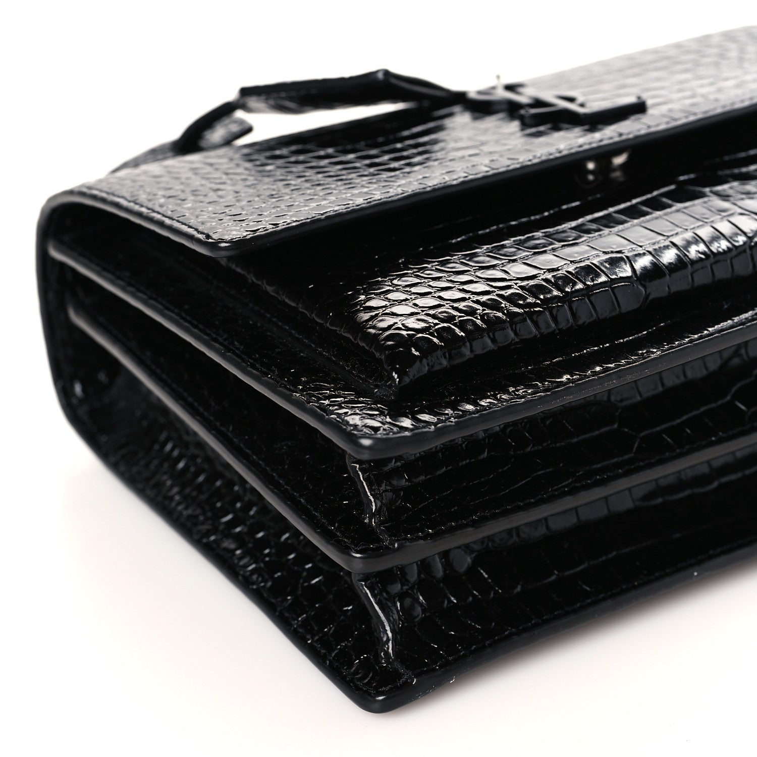 Saint Laurent Calfskin Crocodile Embossed Medium Monochrome Monogram Sunset Black 7 of 8