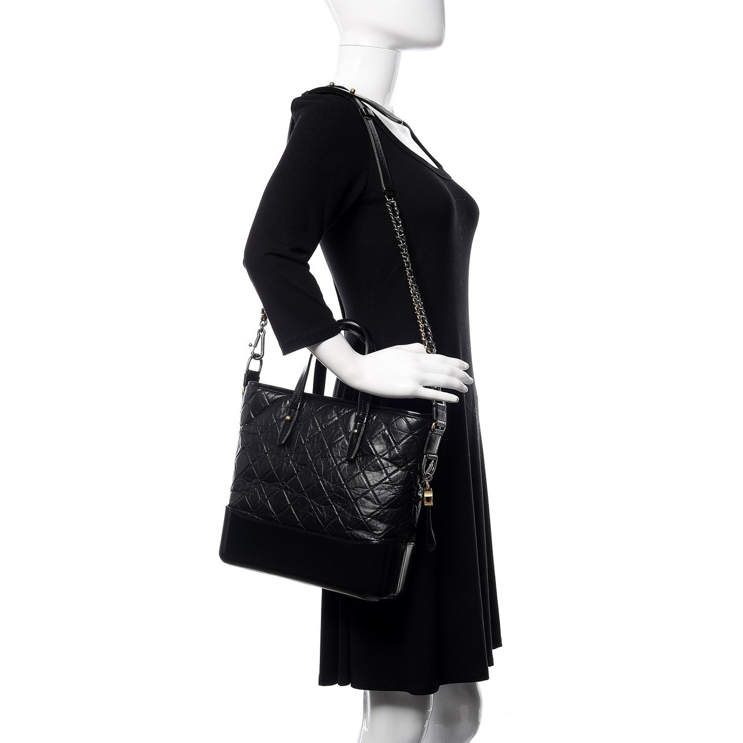 Calfskin Quilted Gabrielle Shopping Tote Black