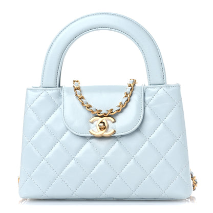 Chanel Shiny Aged Calfskin Quilted Nano Kelly Shopper Light Blue 1 of 10