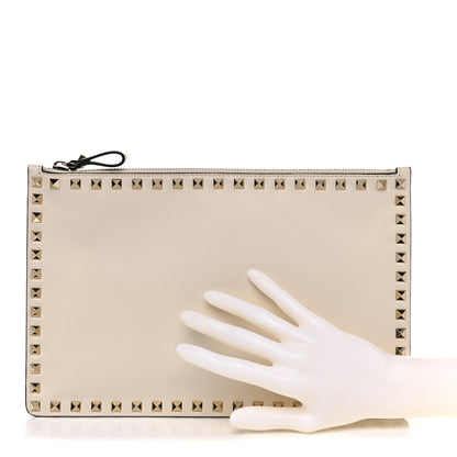 Valentino Garavani Vitello Large Rockstud Zip Pouch Light Ivory 2 of 9