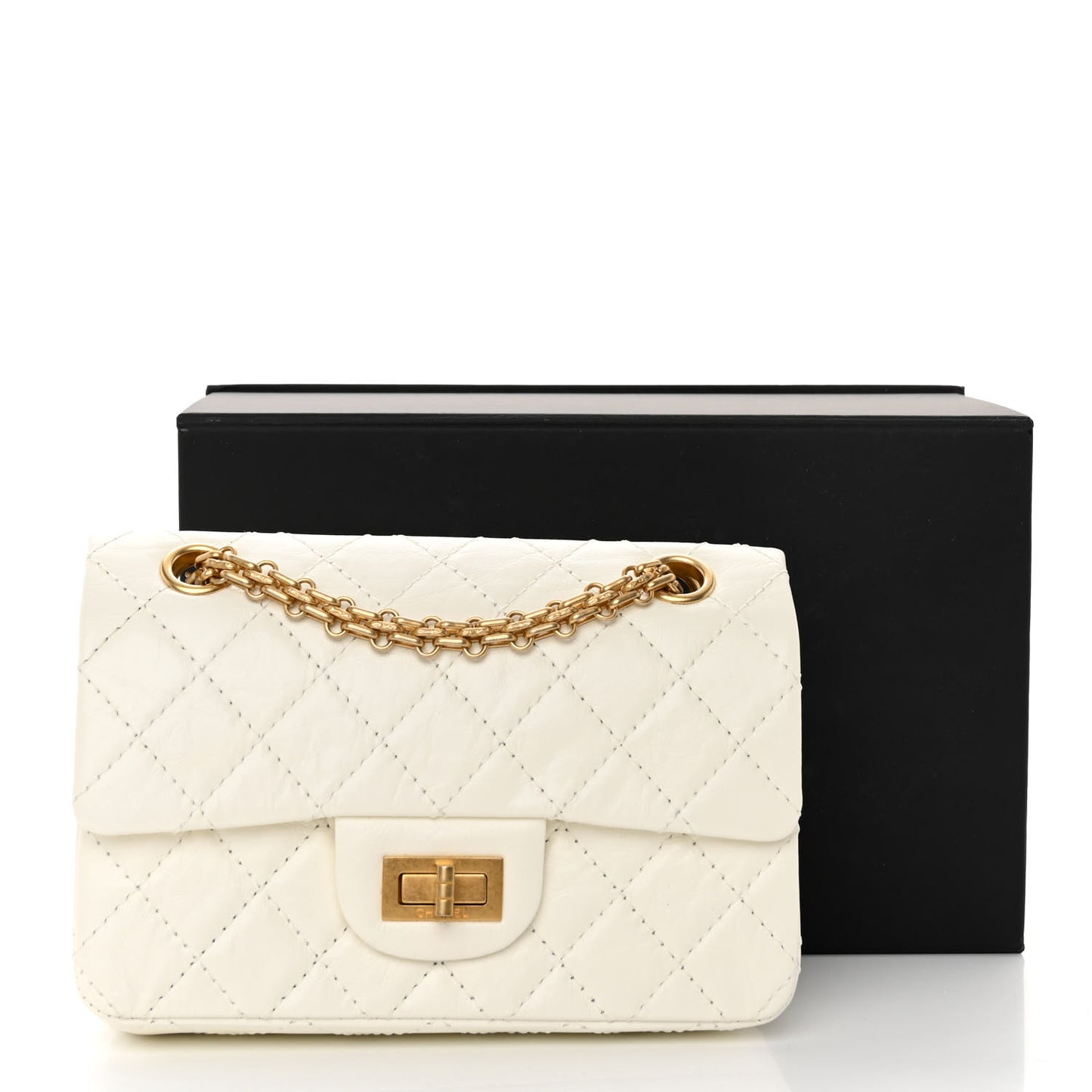 Aged Calfskin Quilted 2.55 Reissue Mini Flap White