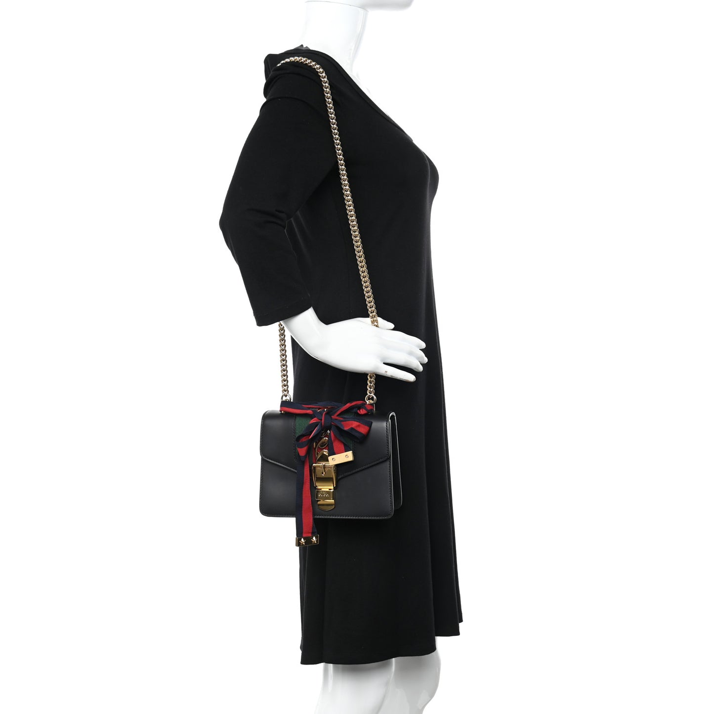 Calfskin Mini Sylvie Chain Shoulder Bag Black