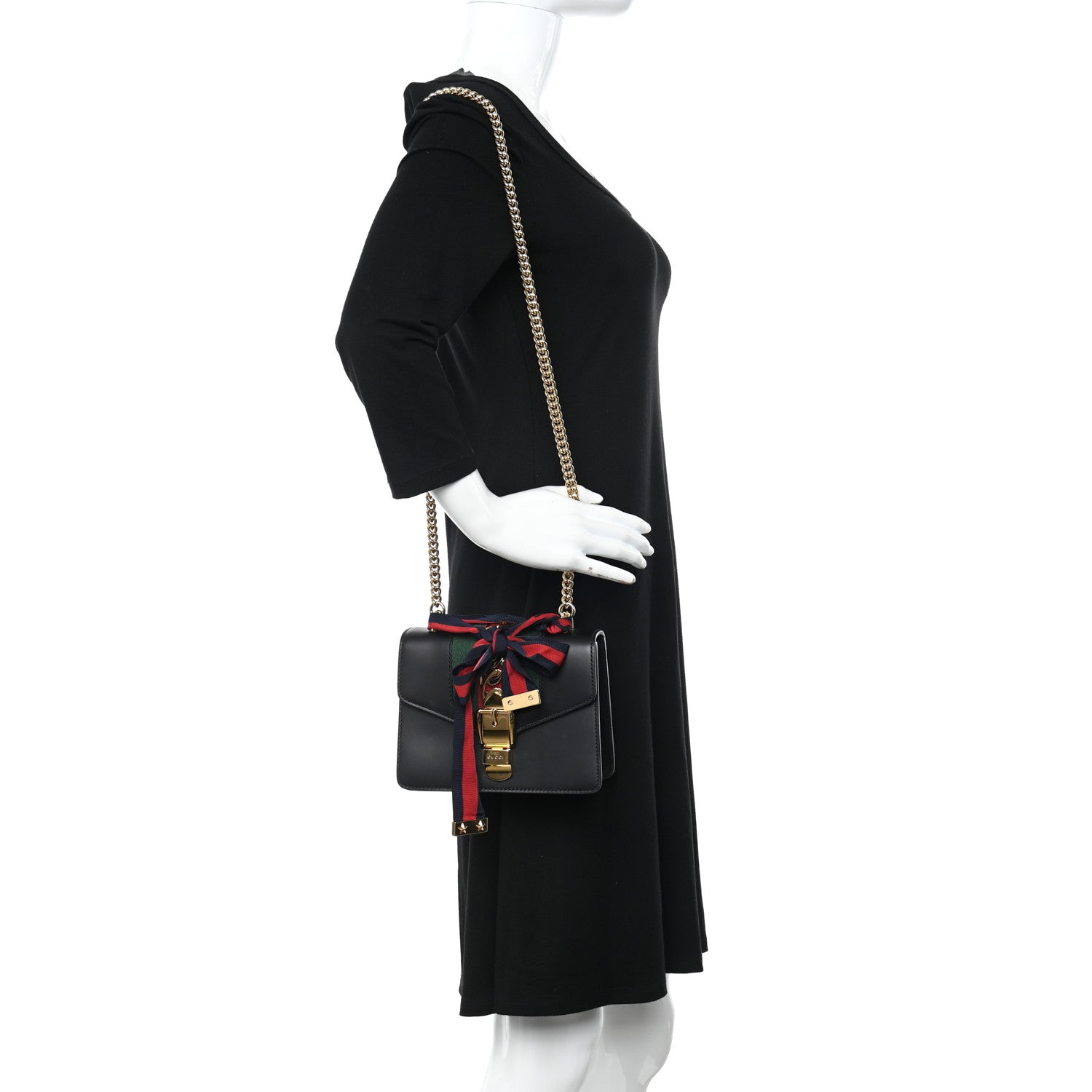 Gucci Calfskin Mini Sylvie Chain Shoulder Bag Black 2 of 12
