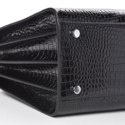 Saint Laurent Calfskin Crocodile Embossed Small Sac de Jour Black 8 of 9