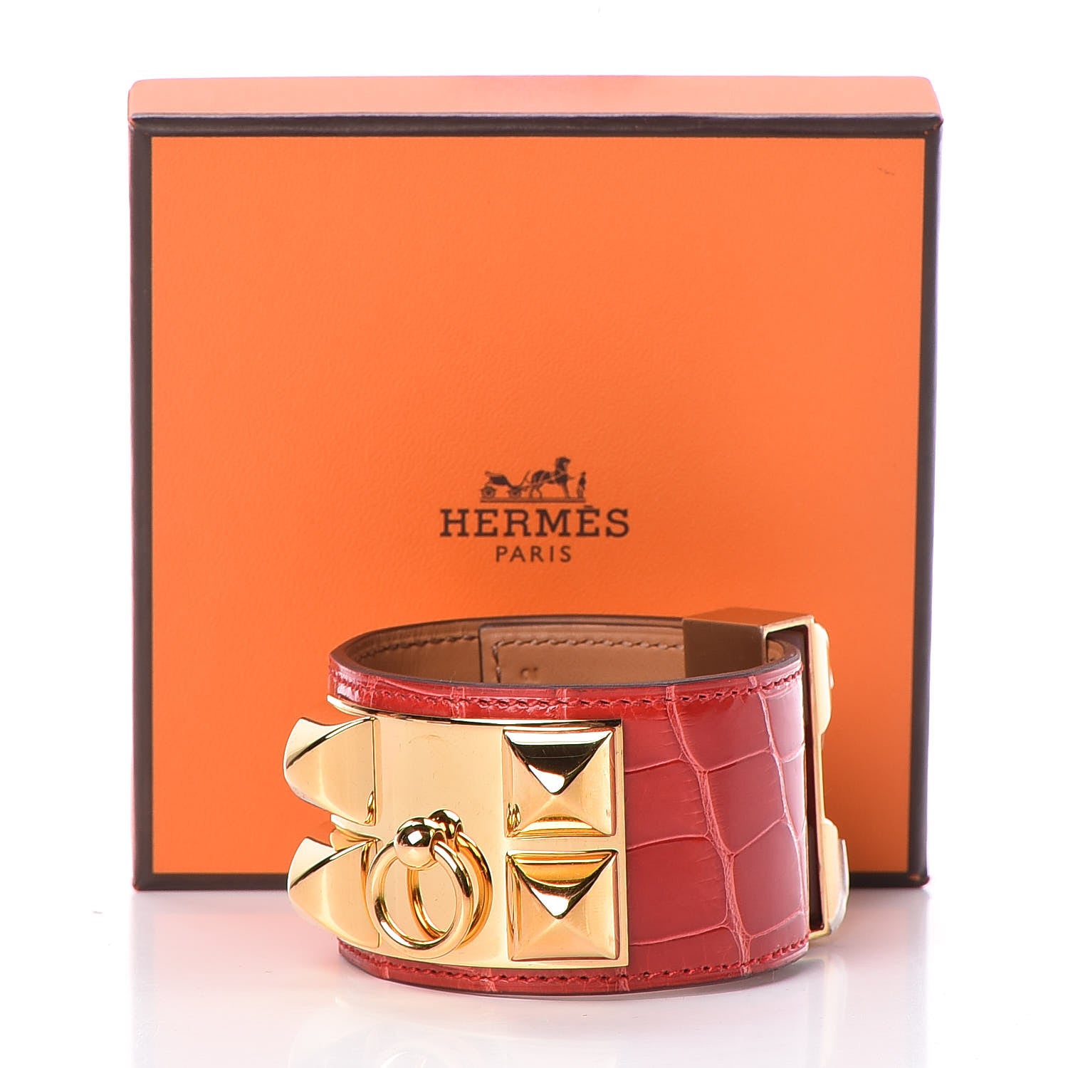 Hermes Shiny Alligator Collier De Chien CDC Bracelet T2 Rouge De Coeur 9 of 9