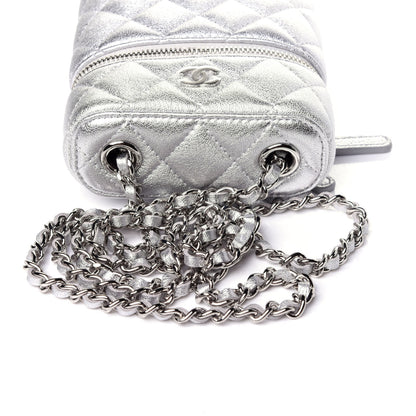 Chanel Metallic Lambskin Quilted Phone Holder With Chain Silver 11 of 12