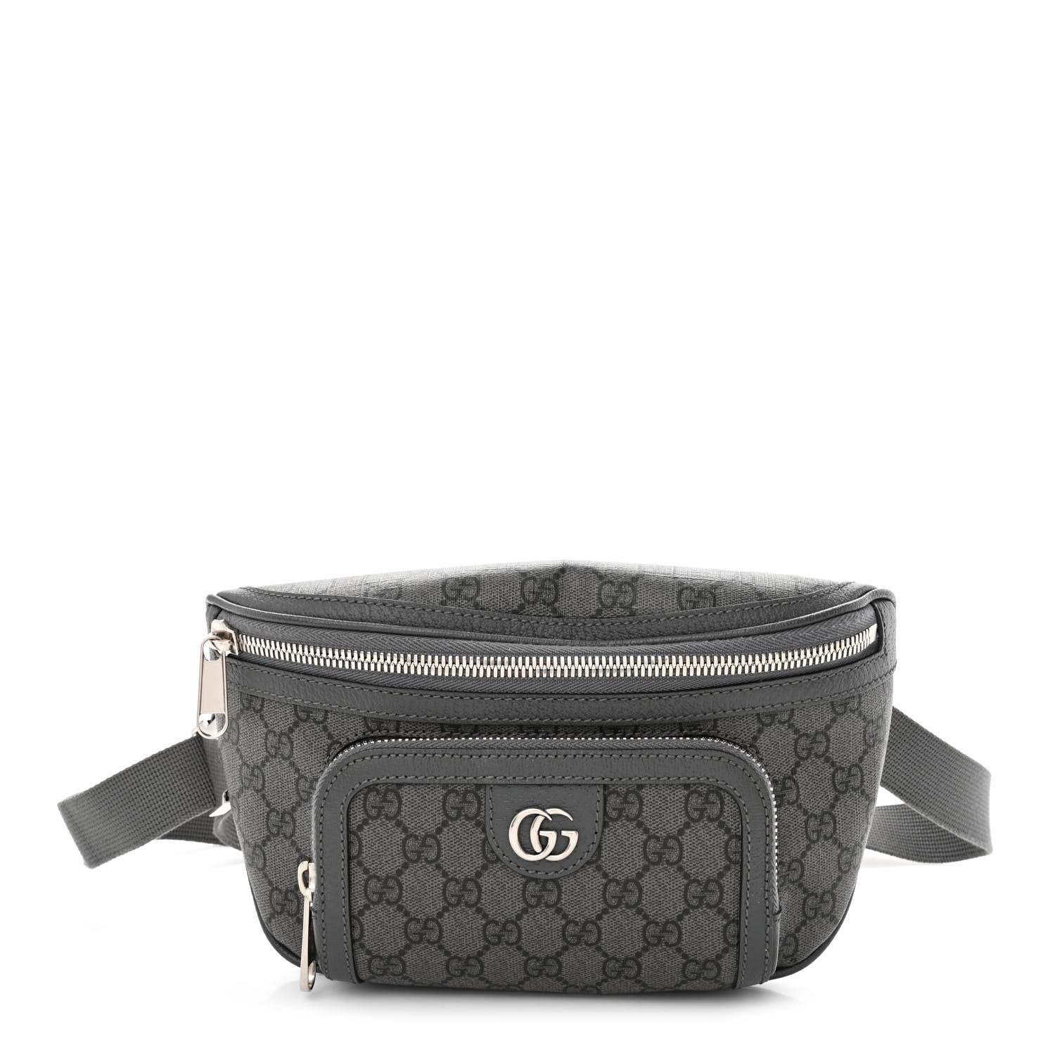 Gucci GG Supreme Monogram Textured Dollar Calfskin Ophidia Belt Bag Grey Black Graphite Grey 1 of 9